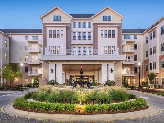 Exterior view of The Templeton building with landscaped entrance