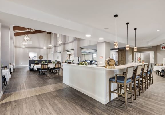 Bright and modern dining room with seating