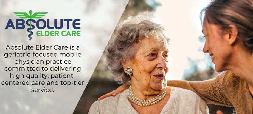 A caregiver interacting with an elderly woman, smiling.