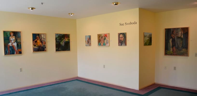 Art displayed in a bright common area