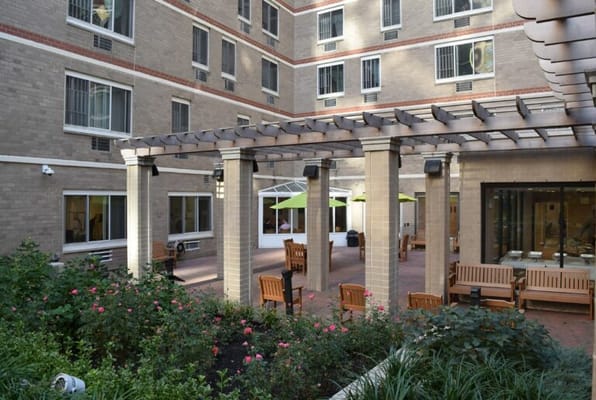Garden courtyard with seating and greenery
