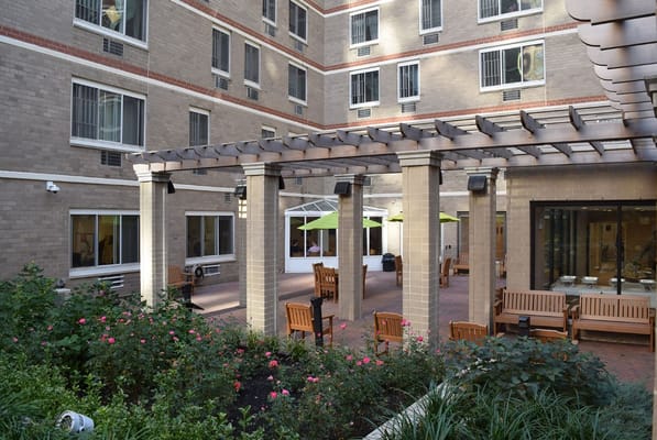 Garden courtyard with seating and greenery