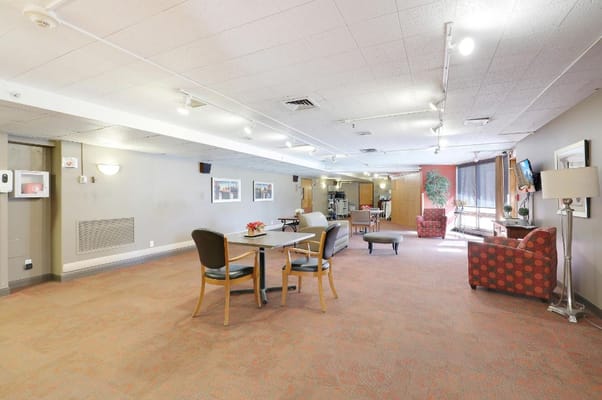 Interior view of a common area with seating