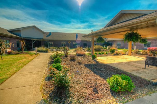 Garden and pathway in front of a nursing home
