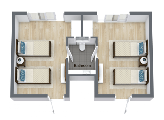 Architectural floor plan of shared resident room