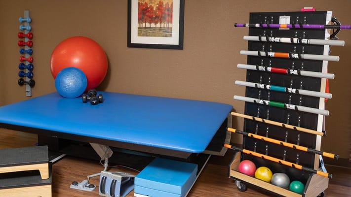 Exercise equipment in a therapy room