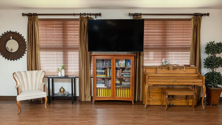 Cozy lounge area in a senior living facility