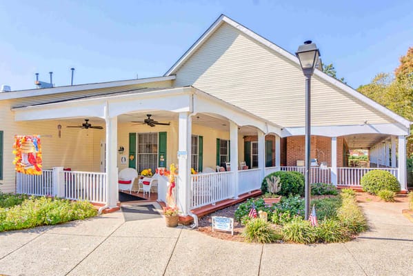 Exterior view of a senior living facility entrance