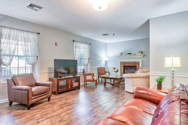 Comfortable lounge area in a senior living facility