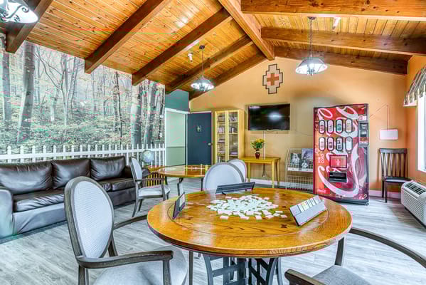 Interior common area with tables and seating