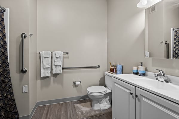 A clean and modern bathroom in the facility