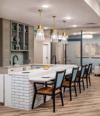 Modern common area with seating and counter space