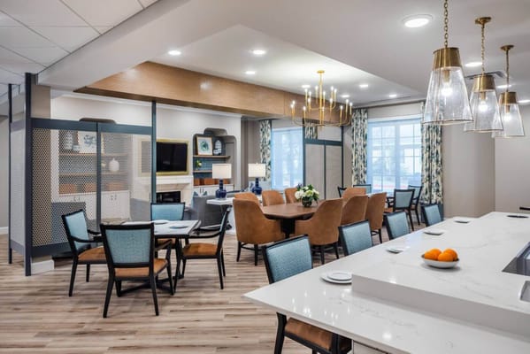 Bright dining area with chairs and tables
