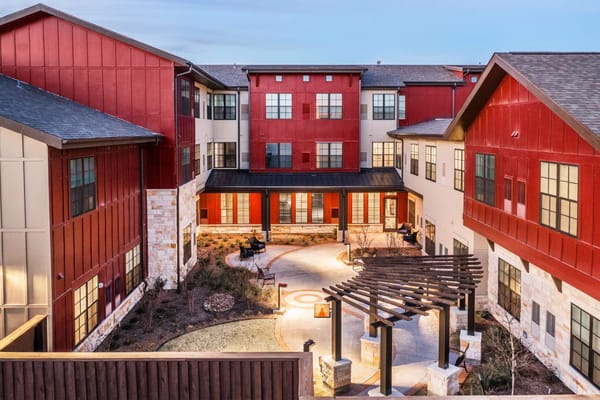 Outdoor area with pathways and seating