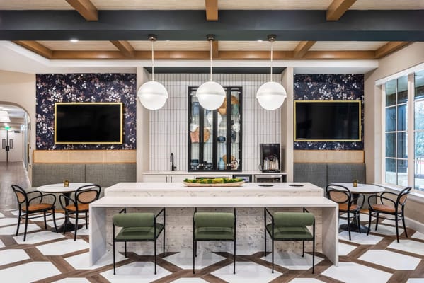 Modern common area with seating and decor