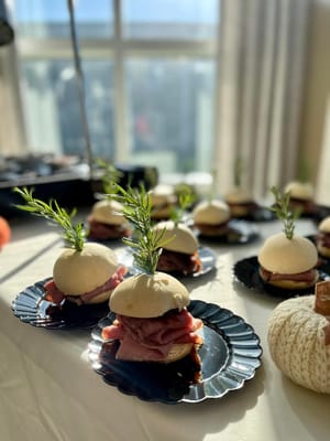 Close-up of gourmet sandwiches on a table