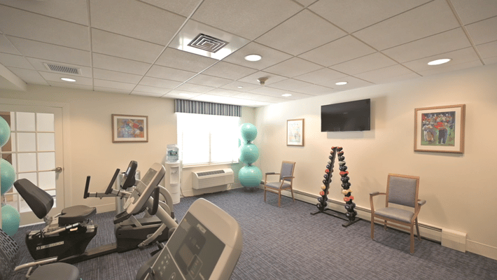 Interior of a fitness area with exercise equipment