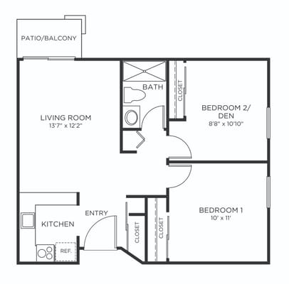 Architectural floor plan of a resident unit