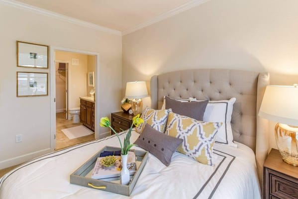 Cozy interior of a resident room with decorative pillows