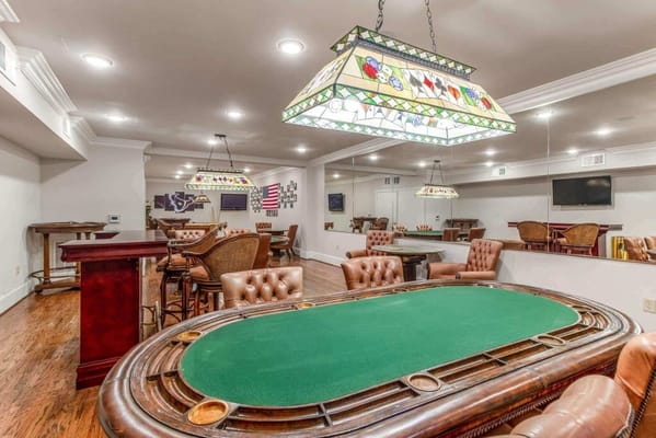 Interior view of a game room with poker table