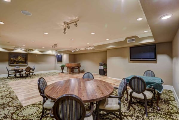 Interior common area with tables and chairs