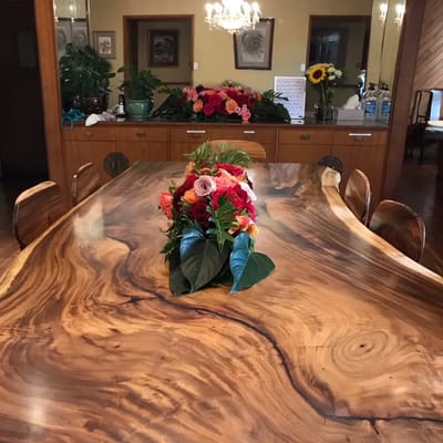 Beautiful dining area with flower centerpiece