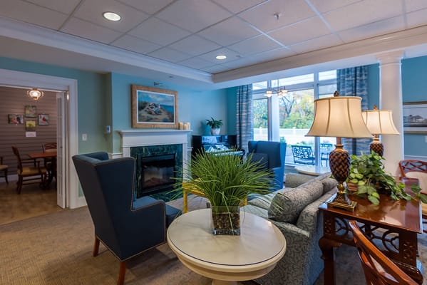 Cozy seating area in a common room with natural light