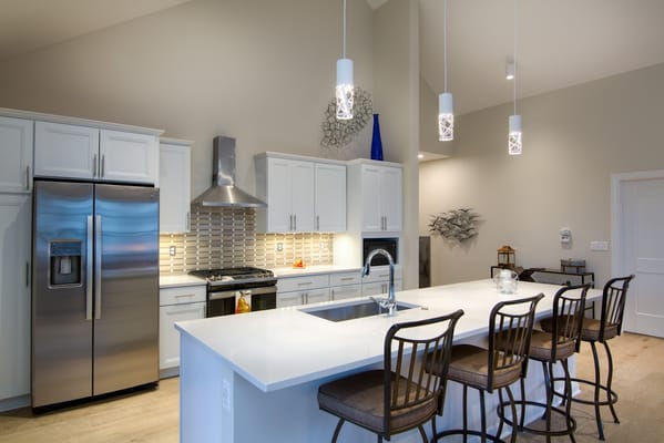 Modern kitchen interior with bar seating