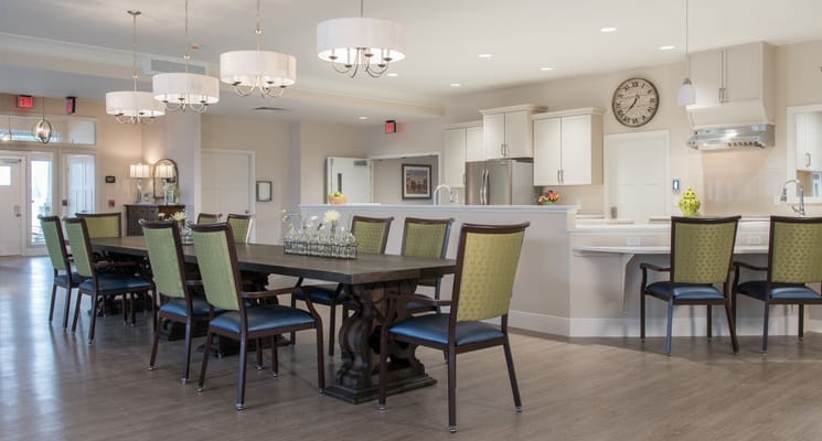 Bright dining room with tables and chairs