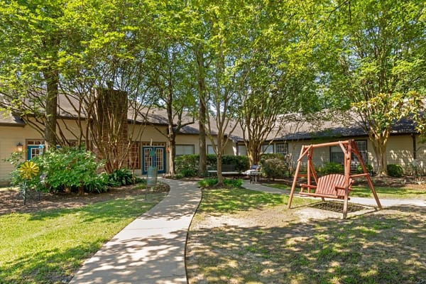 Scenic outdoor space with swing and pathway
