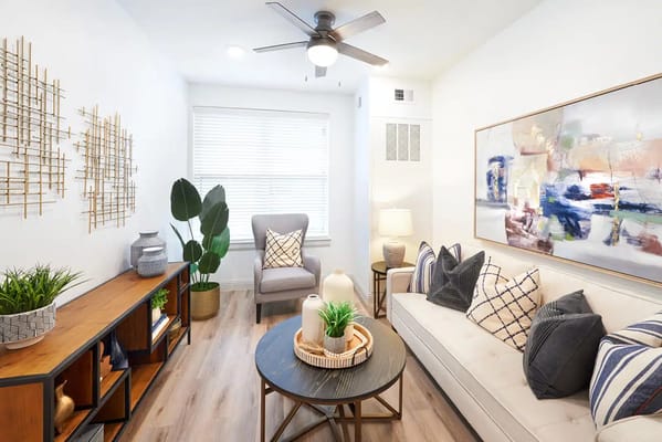 Bright and modern interior living area with plants