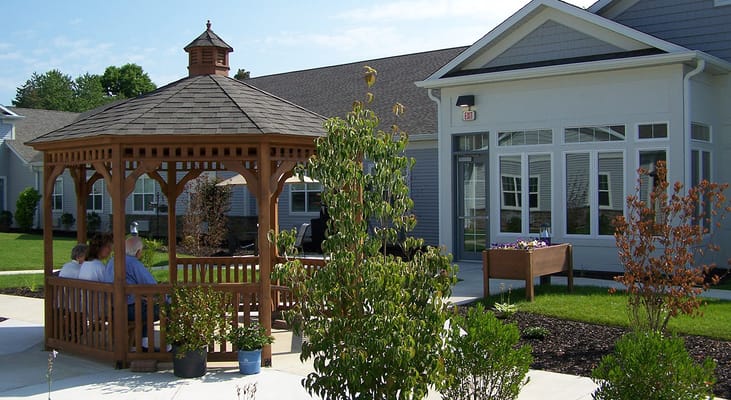 Residents enjoying the gazebo in the courtyard