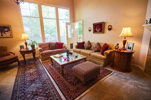 Bright and welcoming common area with seating