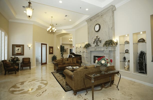 Elegant interior lobby of an assisted living facility