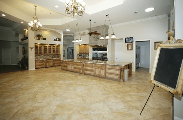 Spacious interior area with a large kitchen and dining space