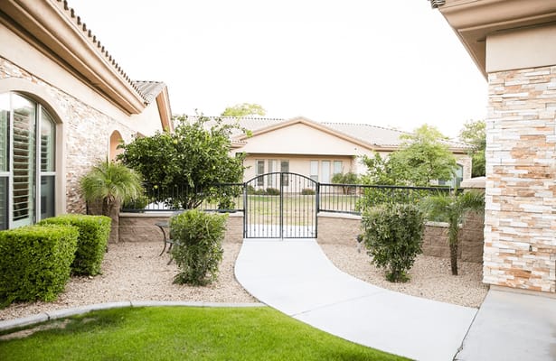 Pathway leading to a tranquil garden area