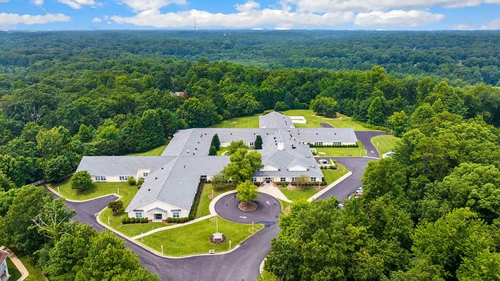 Aerial view of Seaton Chesterfield surrounded by greenery.