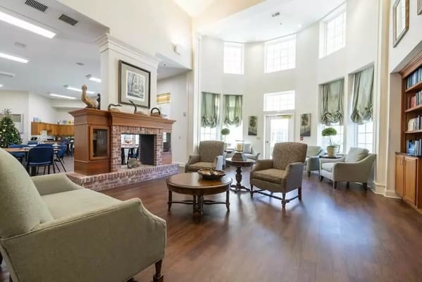 Interior of a common area with seating and decor