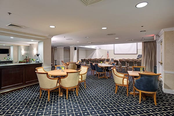 Common area with seating and presentation setup