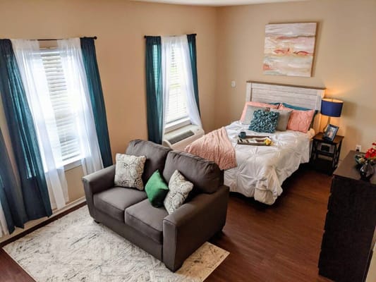 Bright, cozy interior of a resident's room