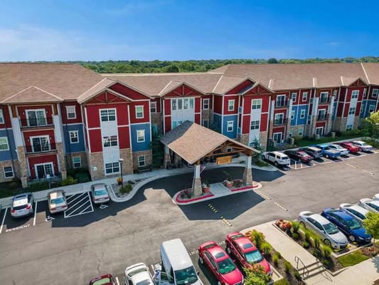 Aerial view of the facility exterior with parking lot