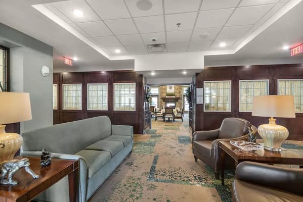 Interior view of a common area with seating