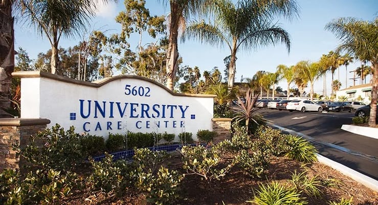 Front entrance of University Care Center with landscaping