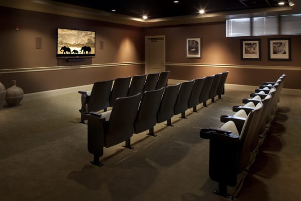 Interior view of a theater room with seating