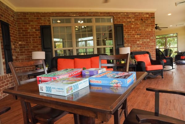 Table with board games in a common area