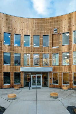 Exterior view of a modern senior living facility