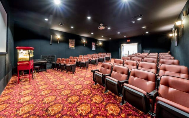 Interior of a movie theater with seating