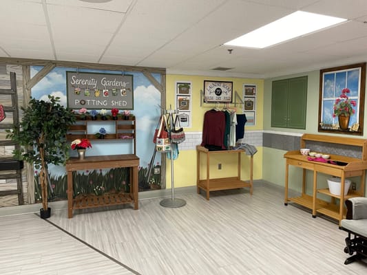 Interior space featuring a potting shed design