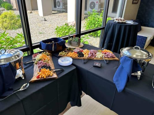 A beautifully arranged buffet table with various foods