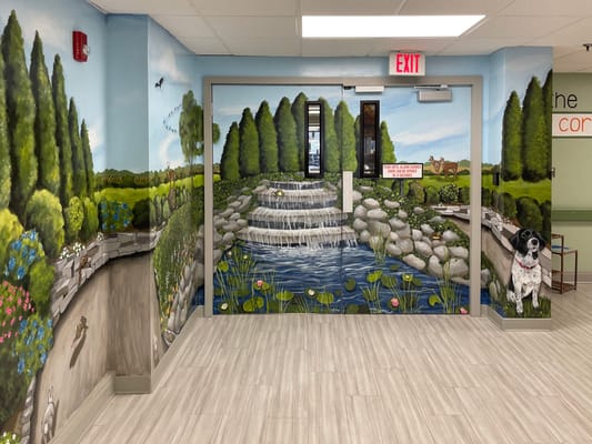 Colorful mural depicting a serene outdoor scene